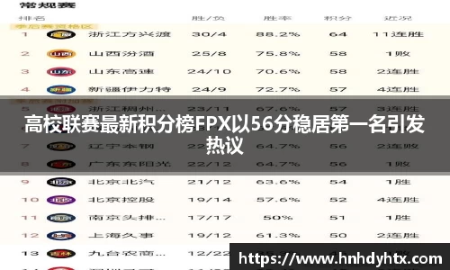 高校联赛最新积分榜FPX以56分稳居第一名引发热议